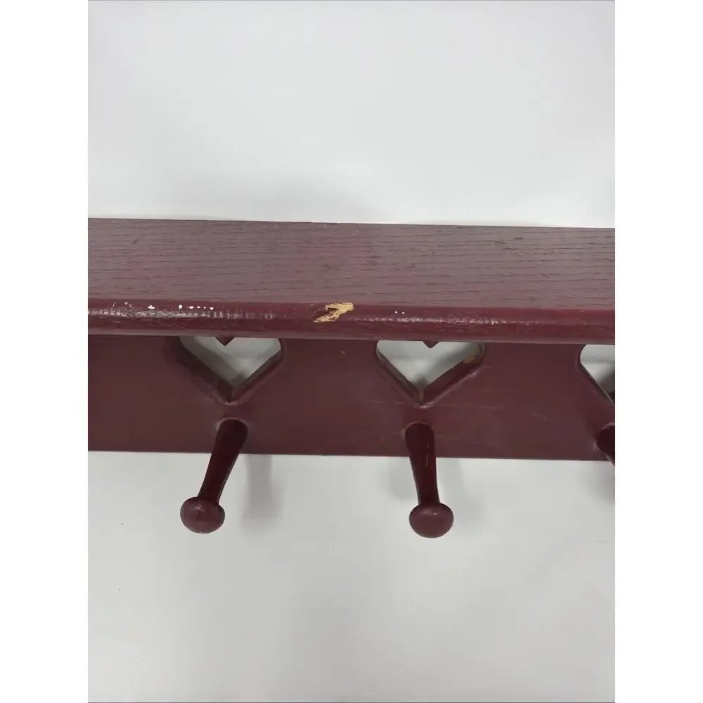 Vintage Plum Solid Wood Heart Cut Out Wall Shelf With 3 Pegs Granny Core 21